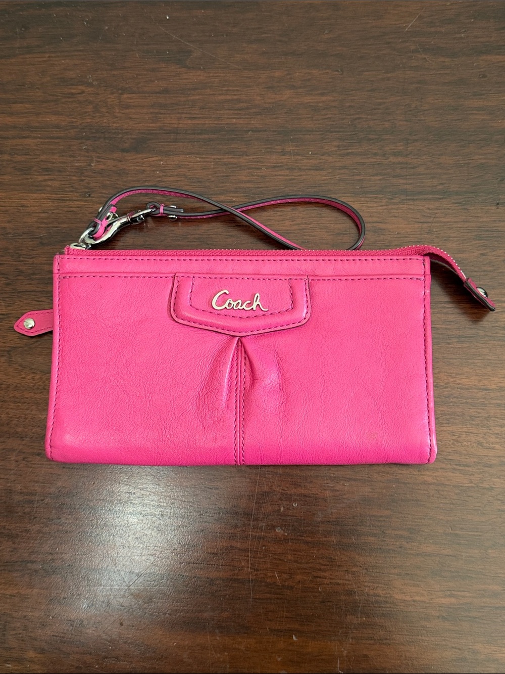 Coach Fuchsia Leather Wristlet Wallet